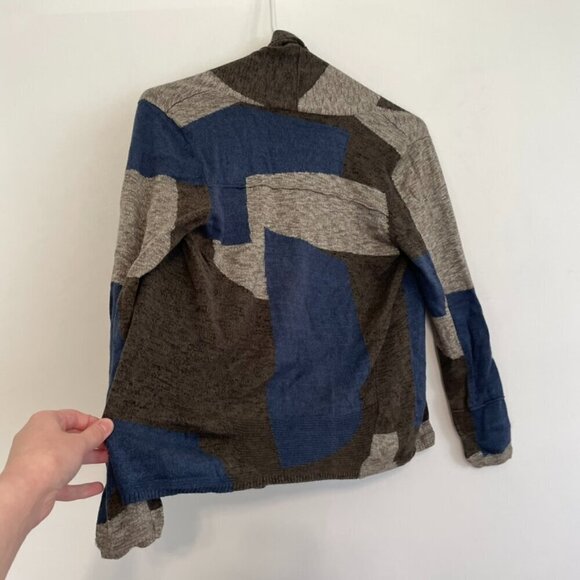 NIC+ZOE Tan Brown ish Blue Colorblock Geo Geometric Open Cardigan PETITE PP / XS - Picture 15 of 15